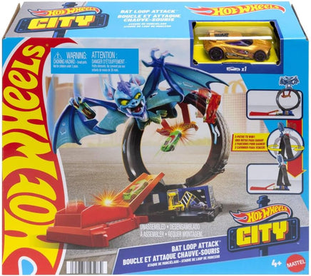 Hot Wheels City Toy Car Track Set, Bat Loop Attack with Adjustable Loop & Launcher, 1:64 Scale Vehicle, Connects to Other Sets