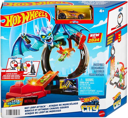 Hot Wheels City Toy Car Track Set, Bat Loop Attack with Adjustable Loop & Launcher, 1:64 Scale Vehicle, Connects to Other Sets