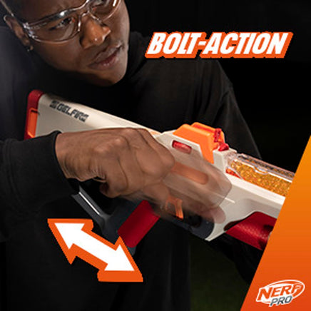 Nerf Pro Gelfire Ghost Bolt Action Blaster, Removable Boost Barrel, 5000 Gel Rounds, 100 Round Integrated Hopper, Eyewear, Ages 14 & Up