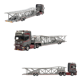 Flame Scania Car Carrier Transport Truck Grey Red 1:64 - Limited to 299 Pcs