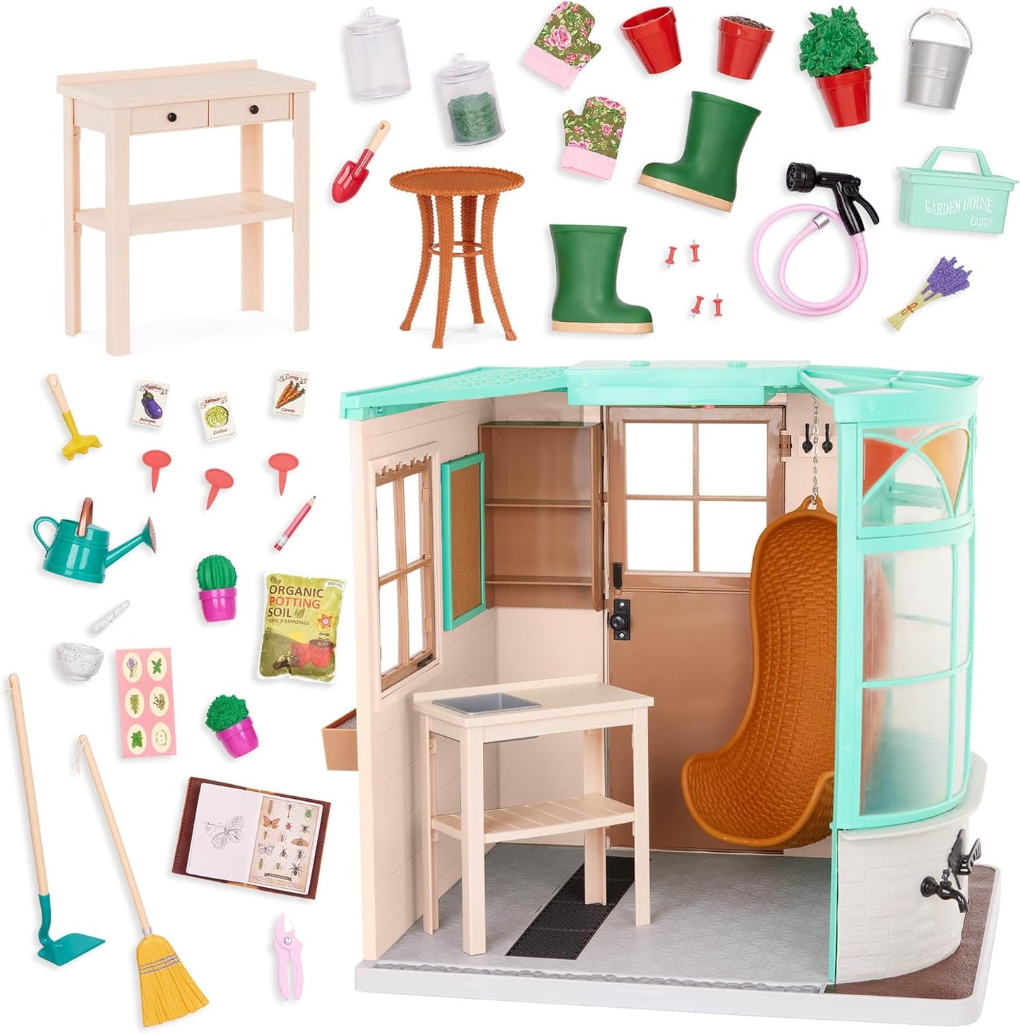 Our Generation Room to Grow Greenhouse – Garden Themed Playset for 18-inch Fashion Dolls – Huge 43 Piece Garden Playhouse Set