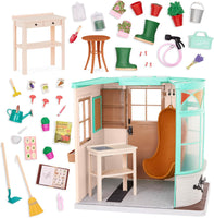 Our Generation Room to Grow Greenhouse – Garden Themed Playset for 18-inch Fashion Dolls – Huge 43 Piece Garden Playhouse Set