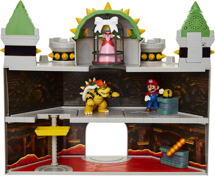 Super Mario Nintendo Deluxe Bowser's Castle Playset with 2.5" Exclusive Articulated Bowser Action Figure, Interactive Play Set with Authentic in-Game Sounds