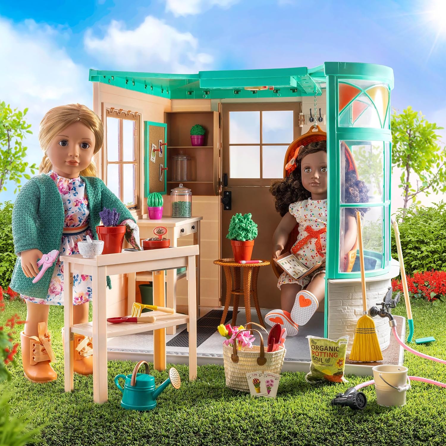 Our Generation Room to Grow Greenhouse – Garden Themed Playset for 18-inch Fashion Dolls – Huge 43 Piece Garden Playhouse Set