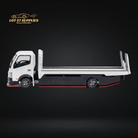 MicroTurbo Hino 300 Custom Flatbed Truck White 1:64