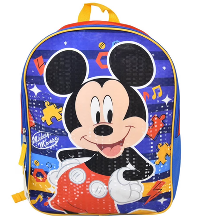 Backpack with Mickey Mouse design on a blue background
