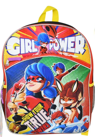 Miraculous Backpack with animated characters and 'Girl Power' text 
