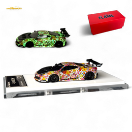 Flame Ferrari 458 GT LB Wide-Body - Takashi Murakami Flower Livery - Glows in dark 1:64 Resin