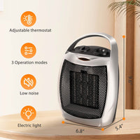 1500W Portable Ceramic Space Heater with Thermostat & Safety Protection with Carry Handle